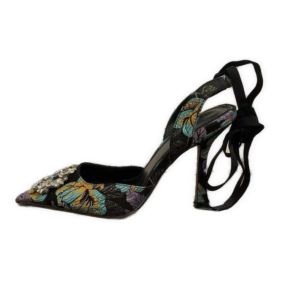 asos design purple black floral rhinestone heels fabric 7